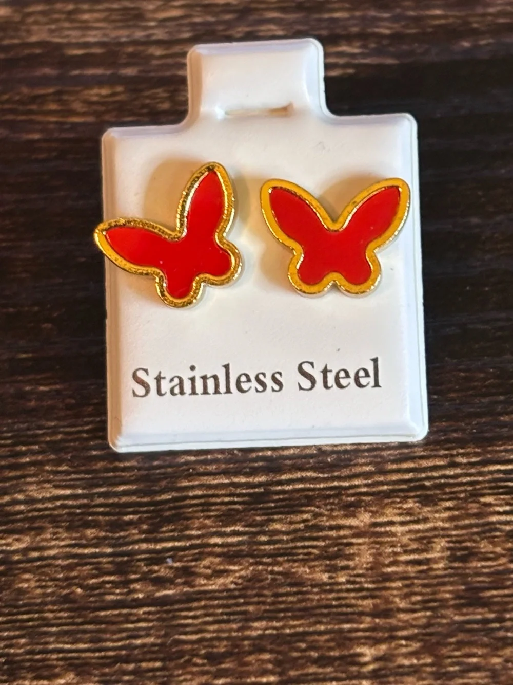 Red‎ Butterfly Stainless Steel Stud Earrings